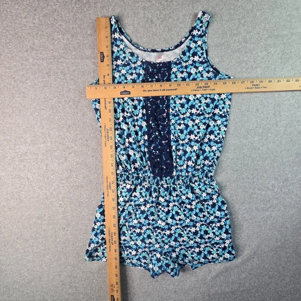 Justice Floral Romper Girls 16‎ Blue Crochet Lace Sleeveless Summer Boho Vacay